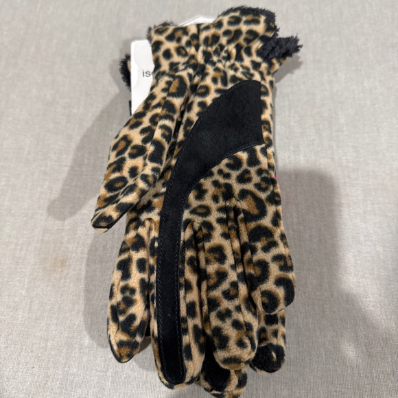Women's Isotoner Leopard Print Microluxe Lining Gloves One Size Brown Black - Picture 2 of 7